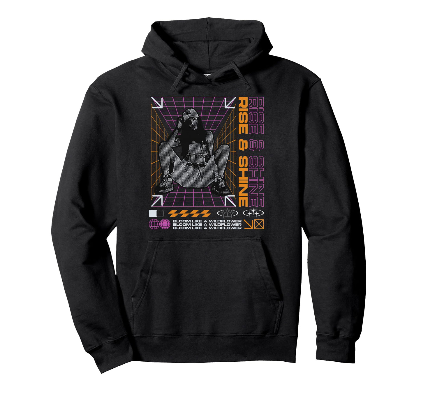 Y2K Rise And Shine Bold Urban Graffiti Hoodie - Graphic Print Unisex - T-Shirt, Sweatshirt, Hoodie