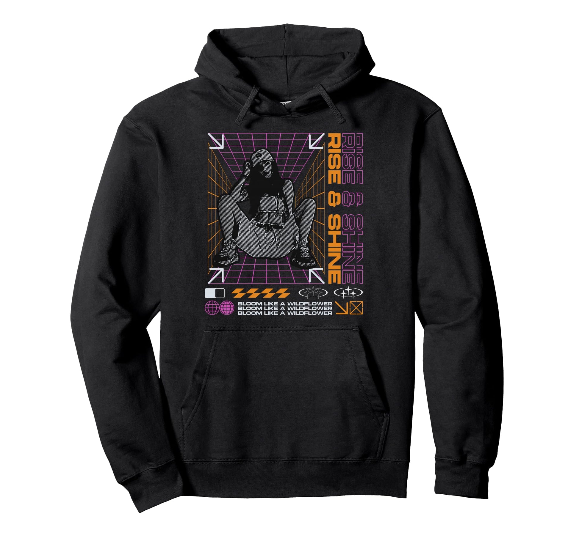 Y2K Rise And Shine Bold Urban Graffiti Hoodie - Graphic Print Unisex - T-Shirt, Sweatshirt, Hoodie