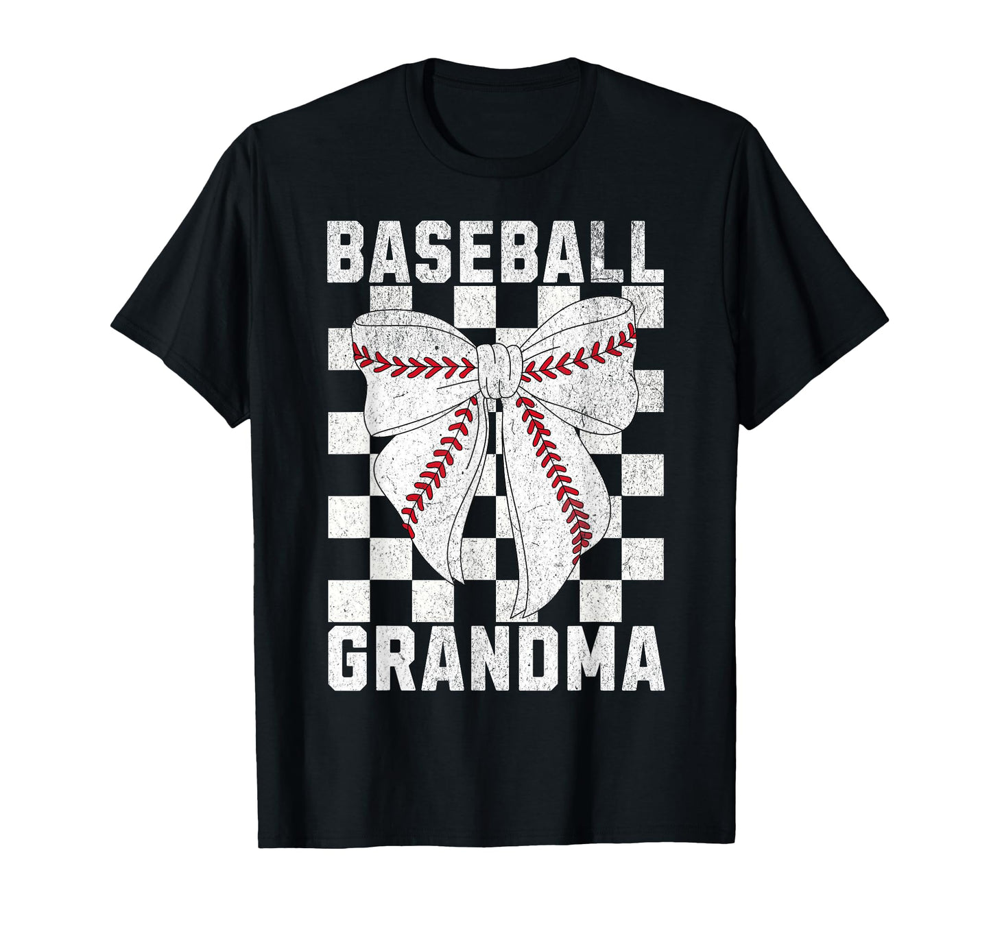 Baseball Grandma Coquette Bow Checkered T-Shirt - Custom Art Print Unisex - T-Shirt, Sweatshirt, Hoodie