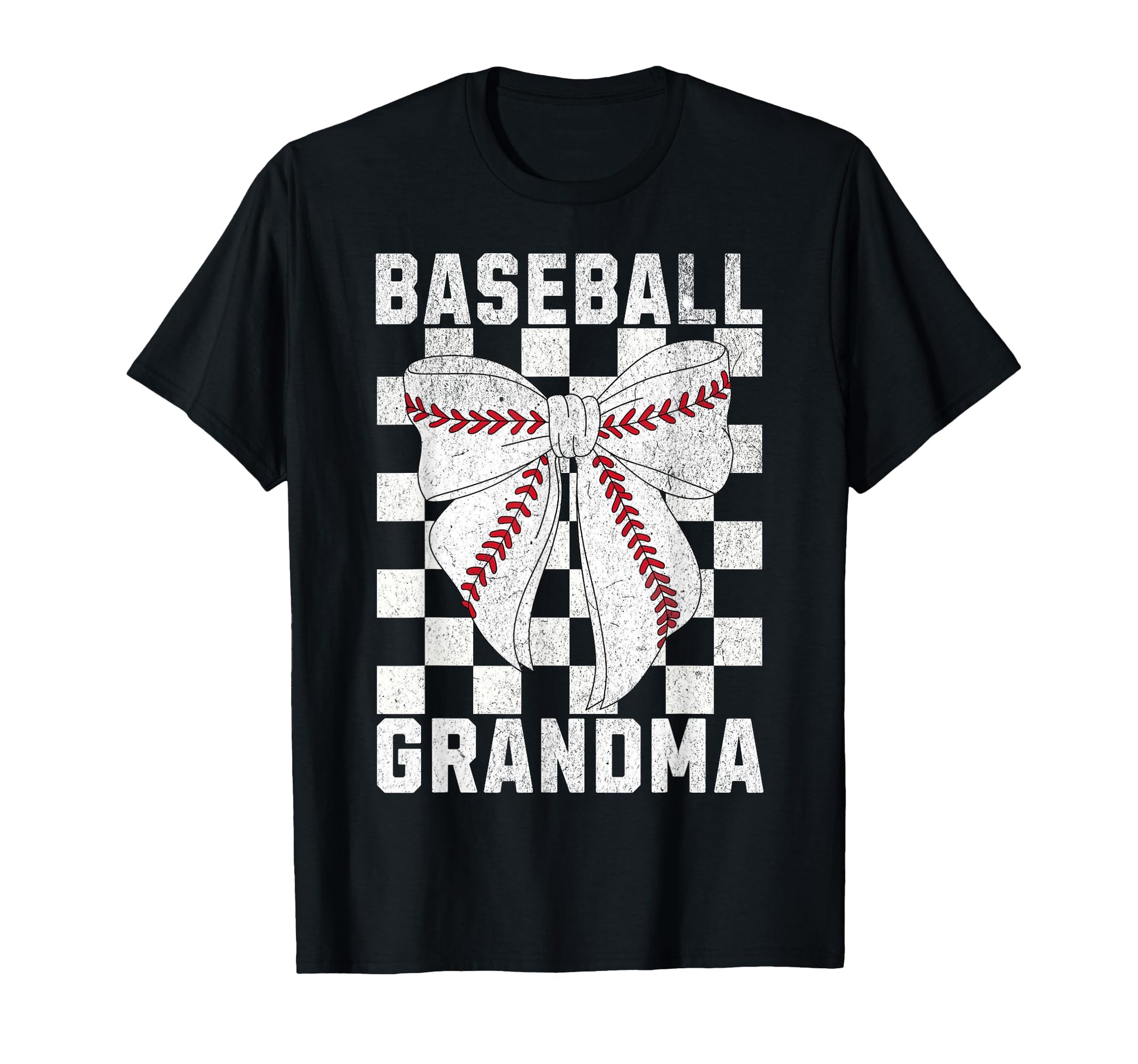 Baseball Grandma Coquette Bow Checkered T-Shirt - Custom Art Print Unisex - T-Shirt, Sweatshirt, Hoodie