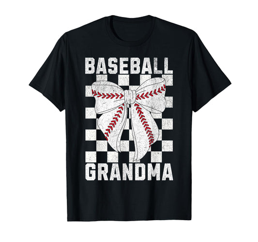 Baseball Grandma Coquette Bow Checkered T-Shirt - Custom Art Print Unisex - T-Shirt, Sweatshirt, Hoodie