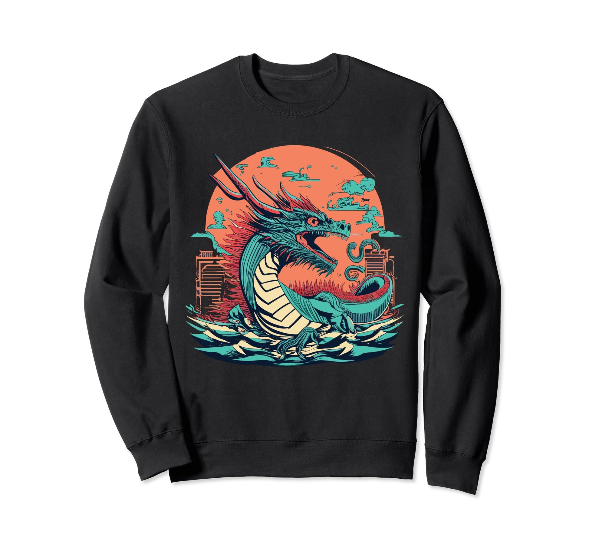 Dragon Techno Vaporwave Anime Sweatshirt - Custom Art Print Unisex - T-Shirt, Sweatshirt, Hoodie