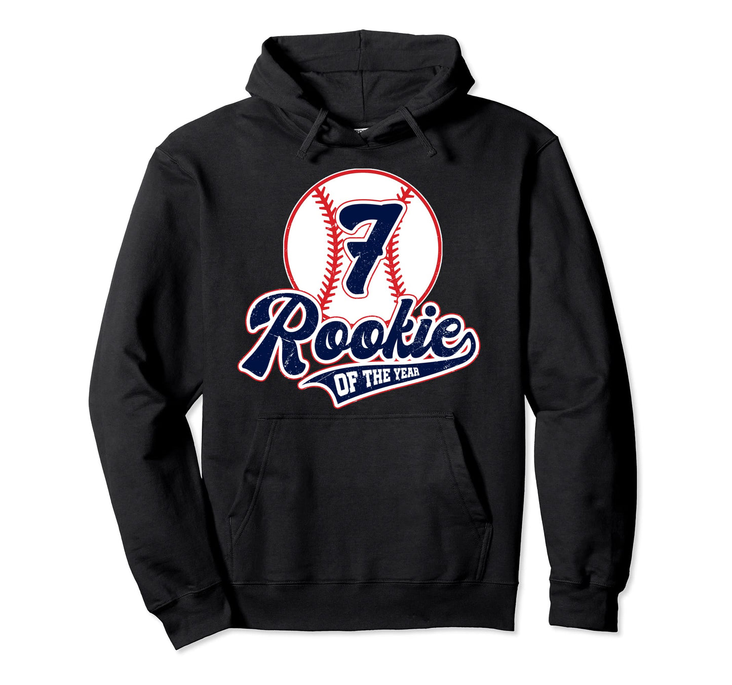 Rookie Year 7Th Birthday Baseball Hoodie - Minimalist Print for Adults - T-Shirt, Sweatshirt, Hoodie