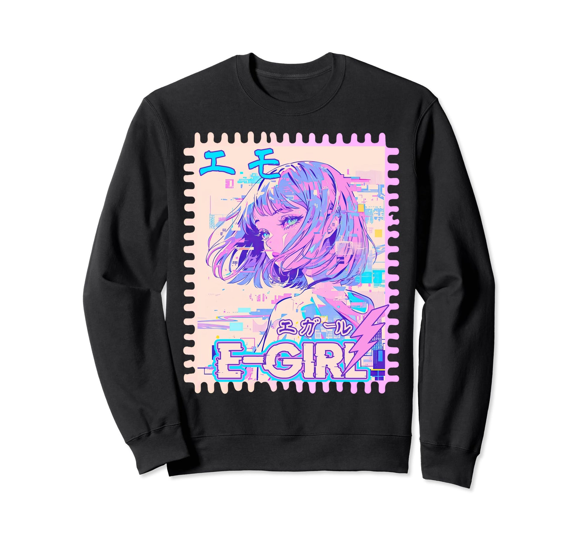 E Y2K Glitch Vaporwave Anime Sweatshirt - Custom Art Print Men Women - T-Shirt, Sweatshirt, Hoodie