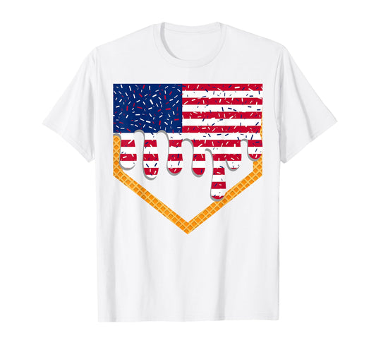 4Th July Baseball Drip Ice Cream T-Shirt - Fun Novelty Design Men Women - T-Shirt, Sweatshirt, Hoodie