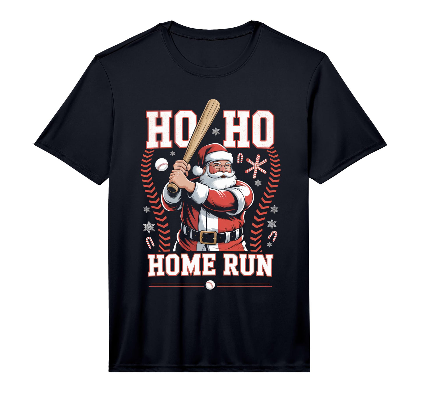 Ho Ho Home Run Baseball Funny Holiday T-Shirt - Graphic Print for Adults - T-Shirt, Sweatshirt, Hoodie