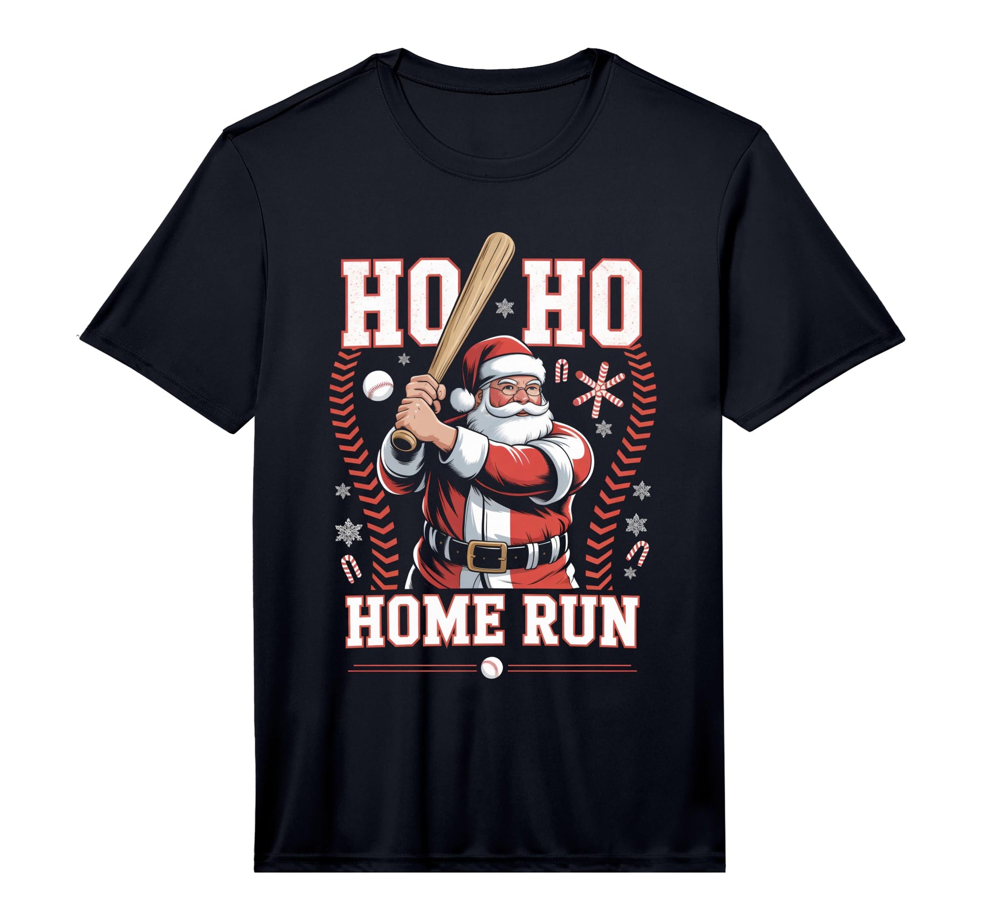 Ho Ho Home Run Baseball Funny Holiday T-Shirt - Graphic Print for Adults - T-Shirt, Sweatshirt, Hoodie