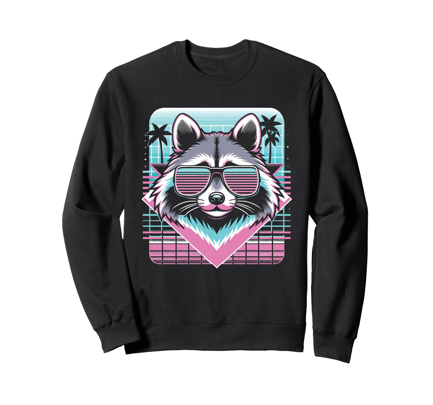 Raccoon Sunglasses 80S Aesthetic Sweatshirt - Custom Art Print for Adults - T-Shirt, Sweatshirt, Hoodie