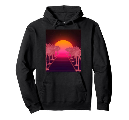 80S Vaporwave Palm Trees Sunset Hoodie - Graphic Print for Adults - T-Shirt, Sweatshirt, Hoodie