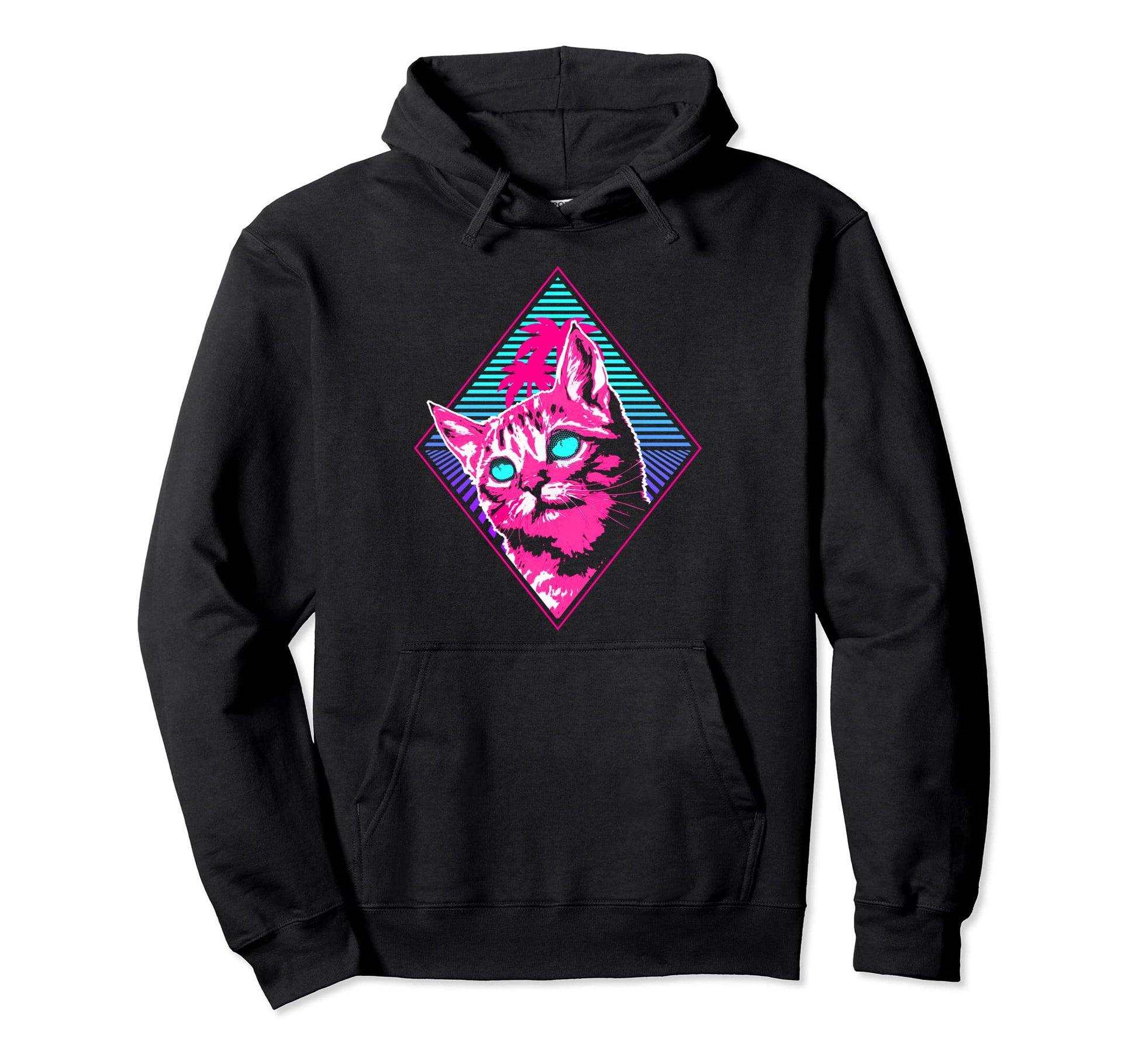 Cat Retrowave Synthwave Vaporwave Cat Hoodie - Fun Novelty Design Men Women - T-Shirt, Sweatshirt, Hoodie