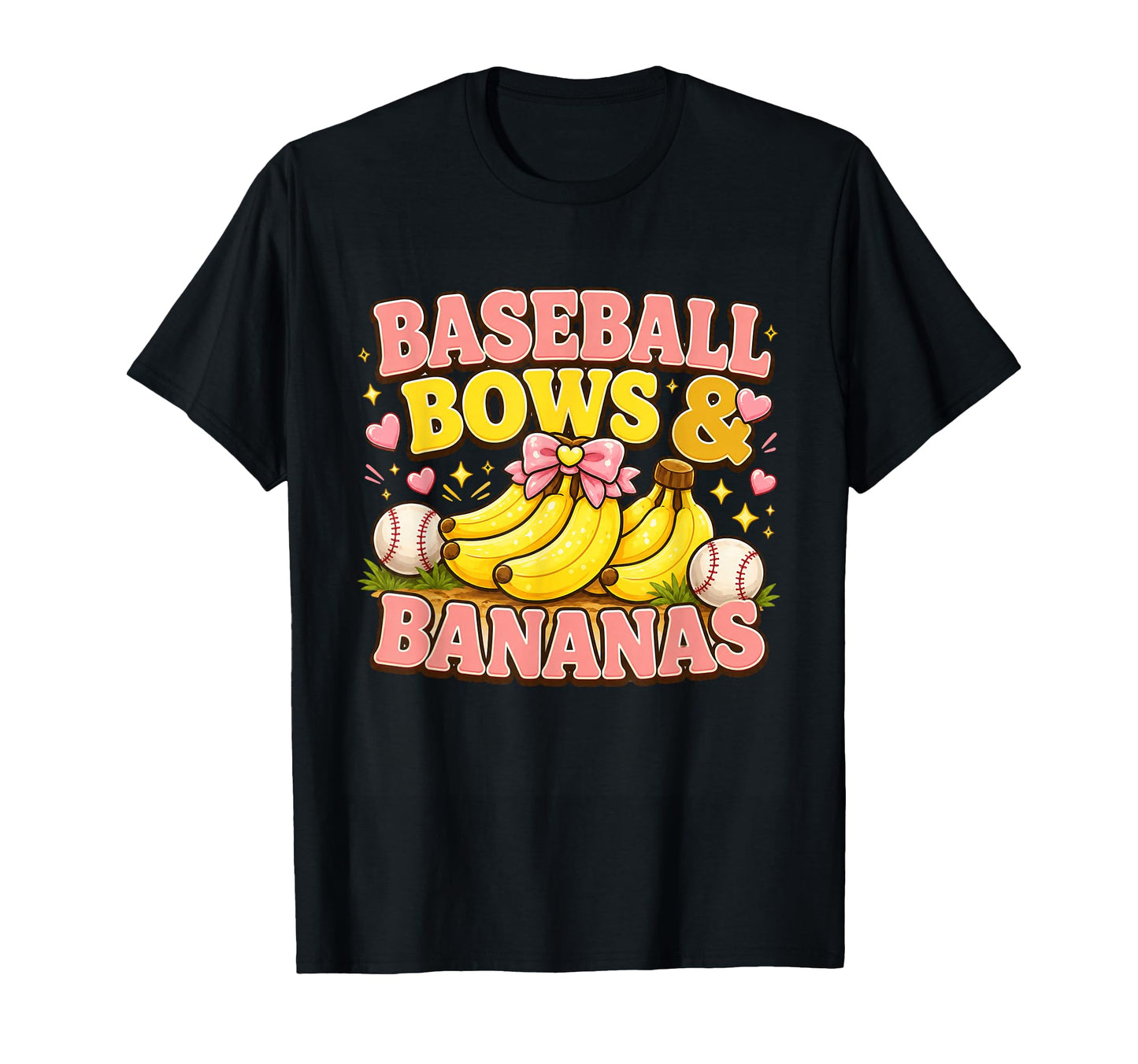 Baseball Bows And Bananas Banana T-Shirt - Unique Graphic Unisex - T-Shirt, Sweatshirt, Hoodie