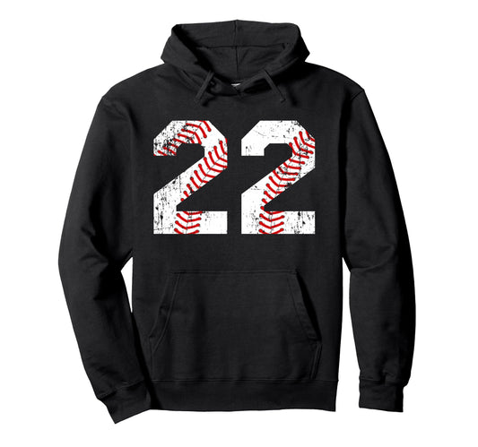 Baseball 22 Jersey Number Hoodie - Fun Novelty Design Unisex - T-Shirt, Sweatshirt, Hoodie