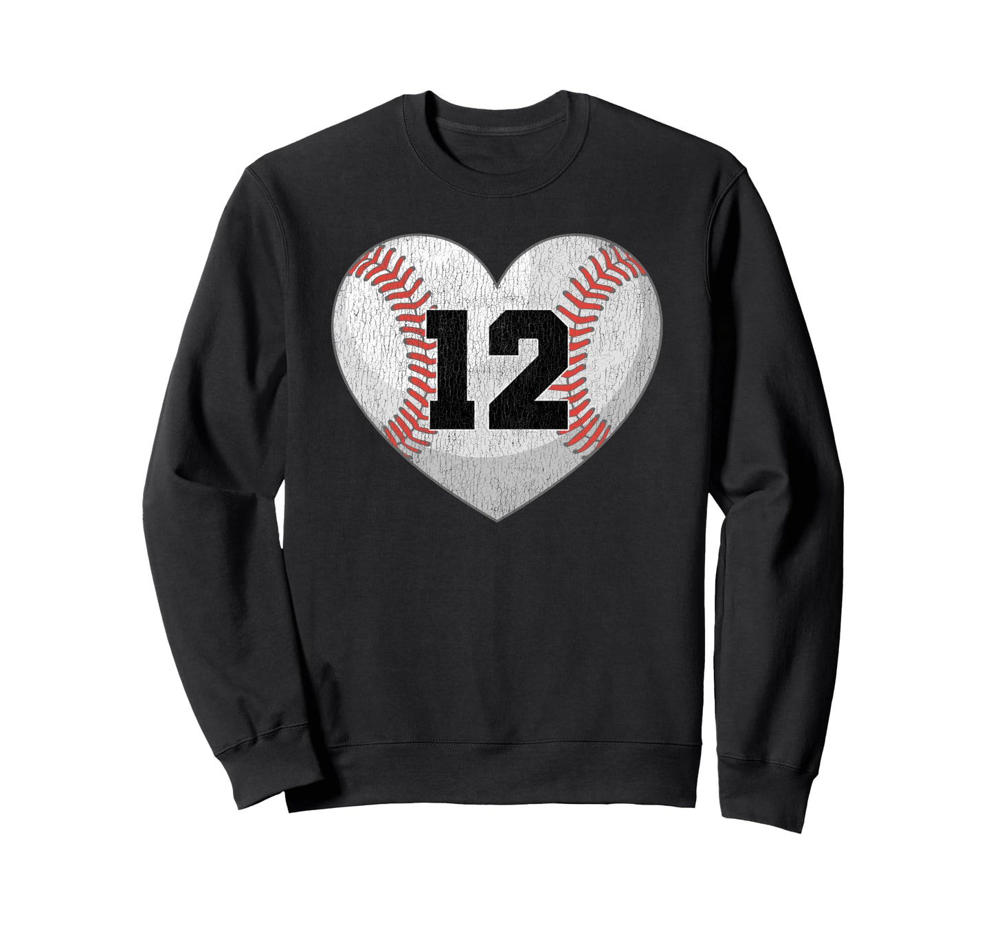 Baseball Number 12 Distressed Heart Sweatshirt - Minimalist Print Unisex - T-Shirt, Sweatshirt, Hoodie