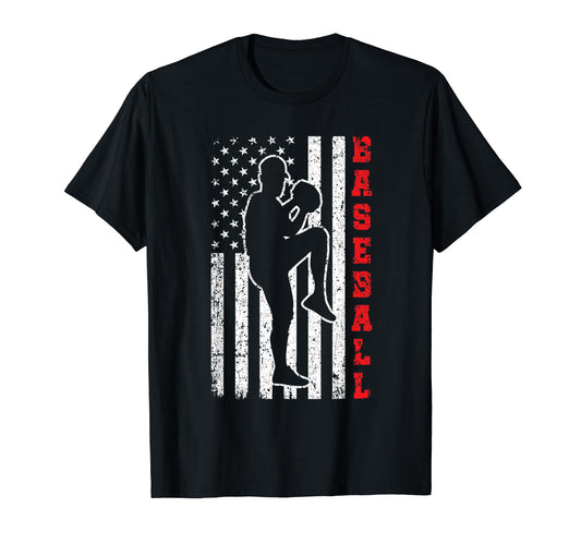 Baseball American Flag Baseball T-Shirt - Aesthetic Graphic Men Women - T-Shirt, Sweatshirt, Hoodie