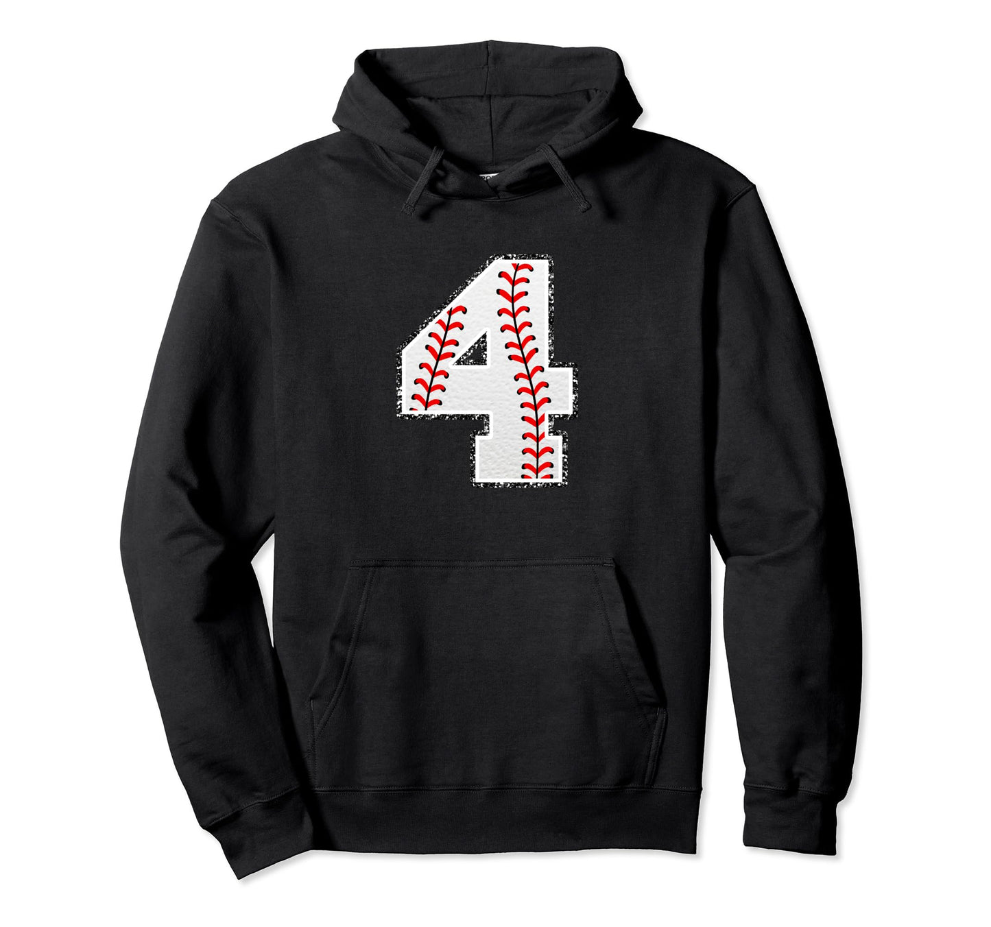 4 Baseball Distressed Number Hoodie - Novelty Apparel for Adults - T-Shirt, Sweatshirt, Hoodie
