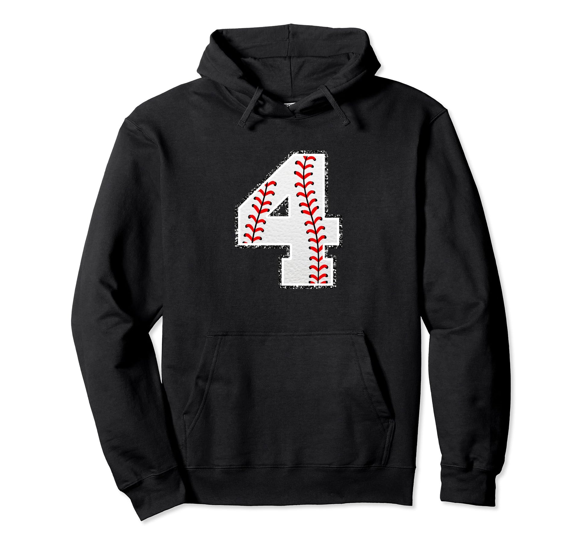 4 Baseball Distressed Number Hoodie - Novelty Apparel for Adults - T-Shirt, Sweatshirt, Hoodie