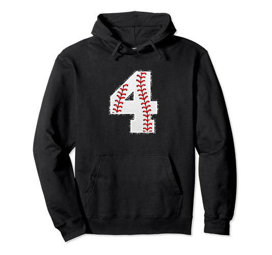 4 Baseball Distressed Number Hoodie - Novelty Apparel for Adults - T-Shirt, Sweatshirt, Hoodie