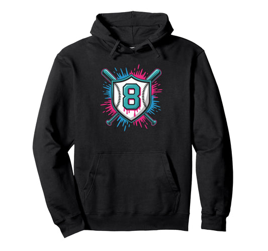 Baseball Drip Number 8 Birthday Eight Year Hoodie - Unique Graphic Unisex - T-Shirt, Sweatshirt, Hoodie