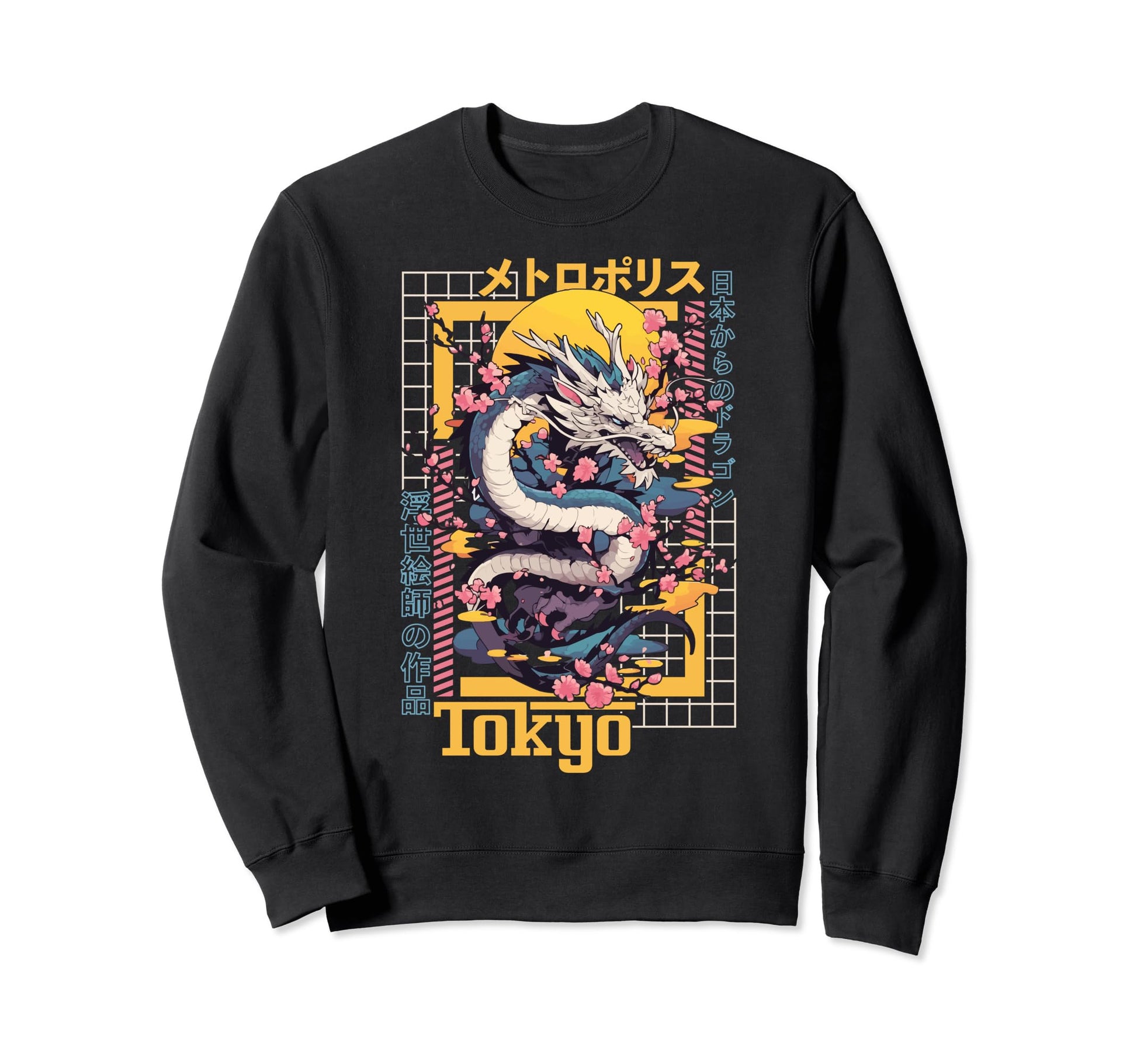 Tokyo City Synthwave 80S Dragon Asian Sweatshirt - Novelty Apparel Unisex - T-Shirt, Sweatshirt, Hoodie