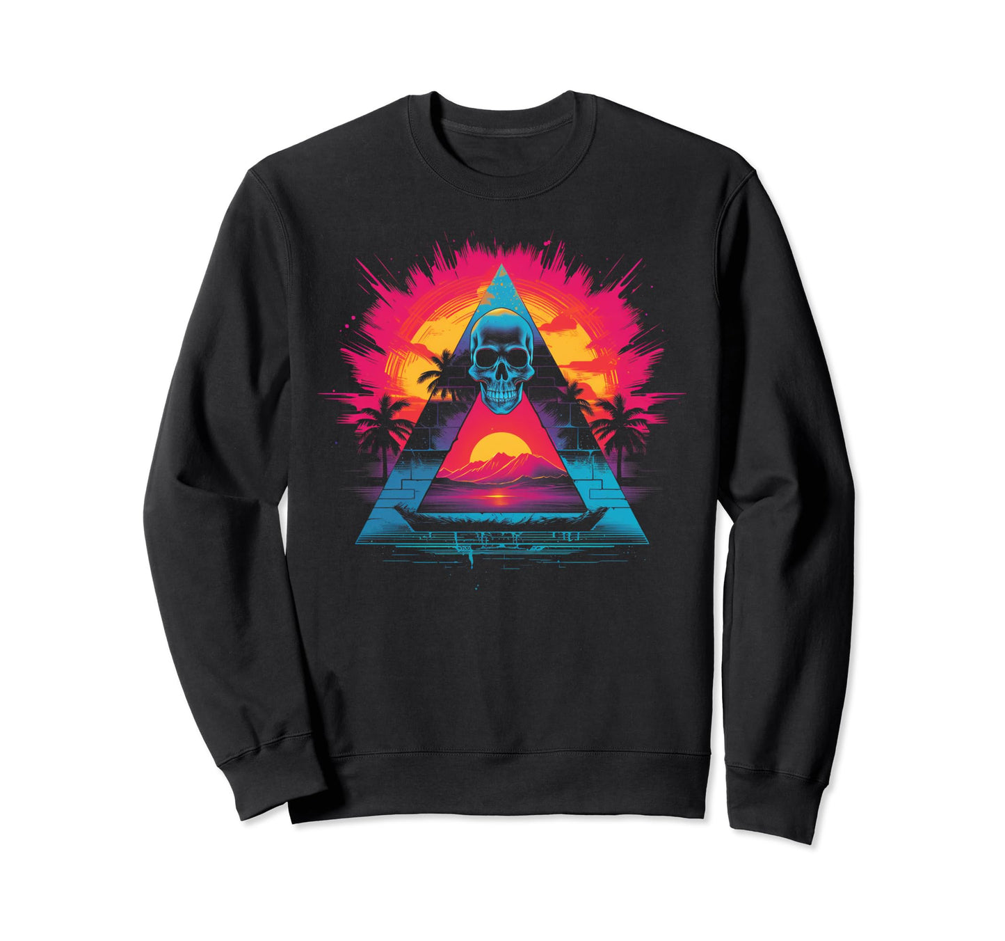Skull Vaporwave Retrowave Sweatshirt - Casual Everyday Wear for Adults - T-Shirt, Sweatshirt, Hoodie