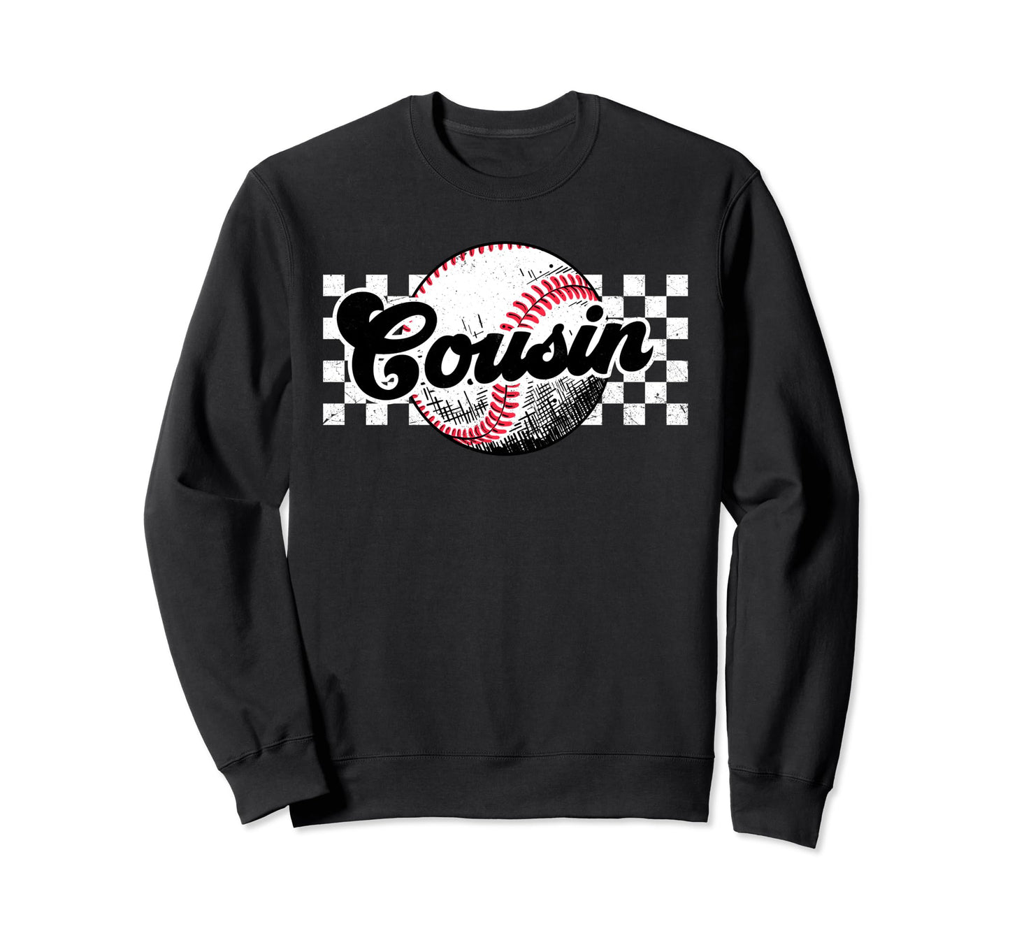 Baseball Cousin T Ball Cousin Checkered Sweatshirt - Unique Graphic Unisex - T-Shirt, Sweatshirt, Hoodie