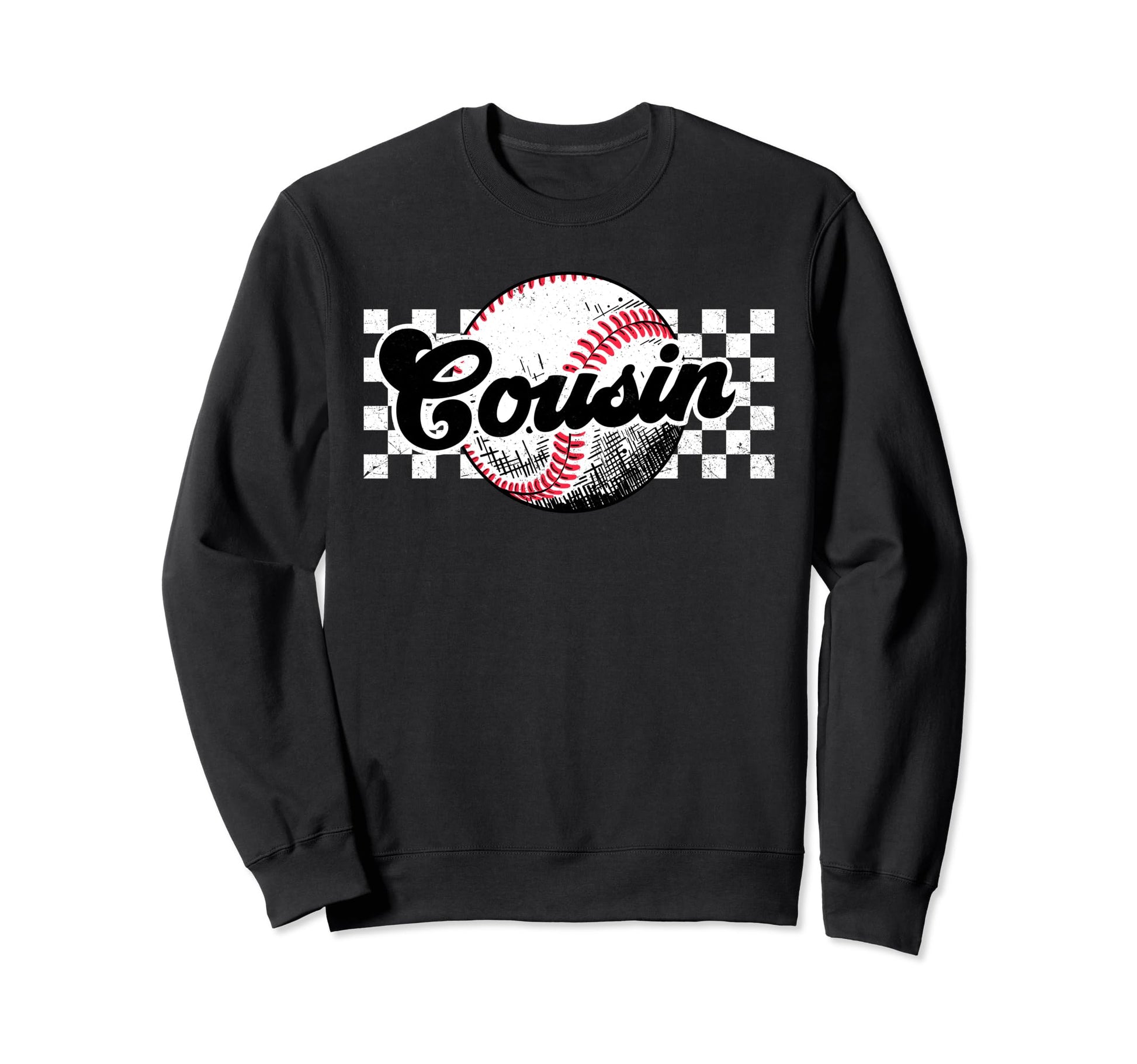 Baseball Cousin T Ball Cousin Checkered Sweatshirt - Unique Graphic Unisex - T-Shirt, Sweatshirt, Hoodie