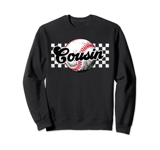 Baseball Cousin T Ball Cousin Checkered Sweatshirt - Unique Graphic Unisex - T-Shirt, Sweatshirt, Hoodie
