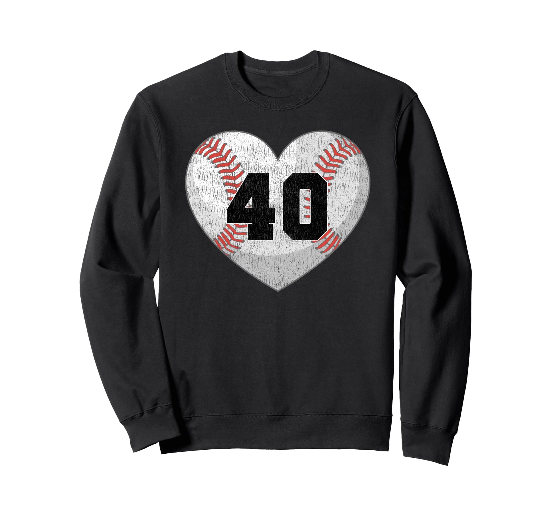 Baseball Number 40 Distressed Heart Sweatshirt - Unique Graphic Men Women - T-Shirt, Sweatshirt, Hoodie