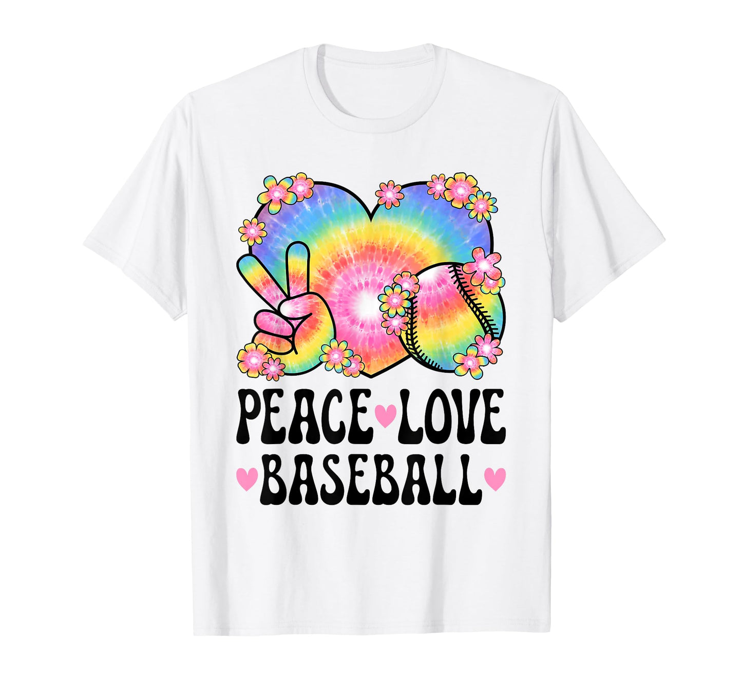 Peace Love Baseball Lover 60S 70S T-Shirt - Custom Art Print for Adults - T-Shirt, Sweatshirt, Hoodie