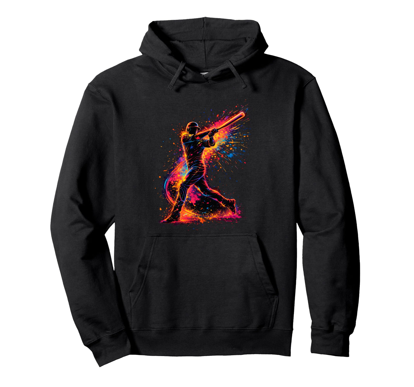Neon Baseball Player Splatter Art Hoodie - Aesthetic Graphic for Adults - T-Shirt, Sweatshirt, Hoodie