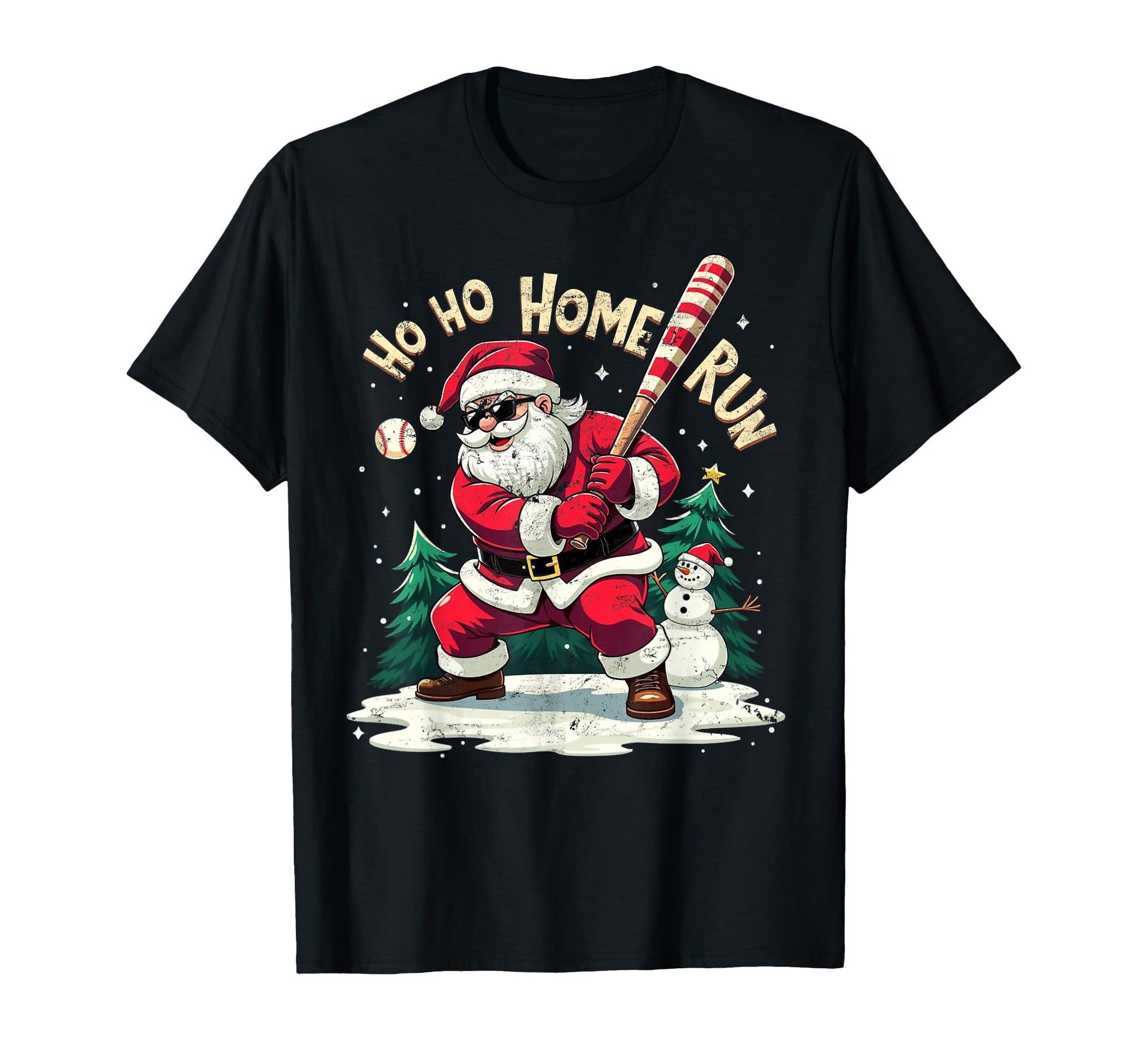 Santa Playing Baseball Ho Ho Home Run T-Shirt - Unique Graphic Unisex - T-Shirt, Sweatshirt, Hoodie