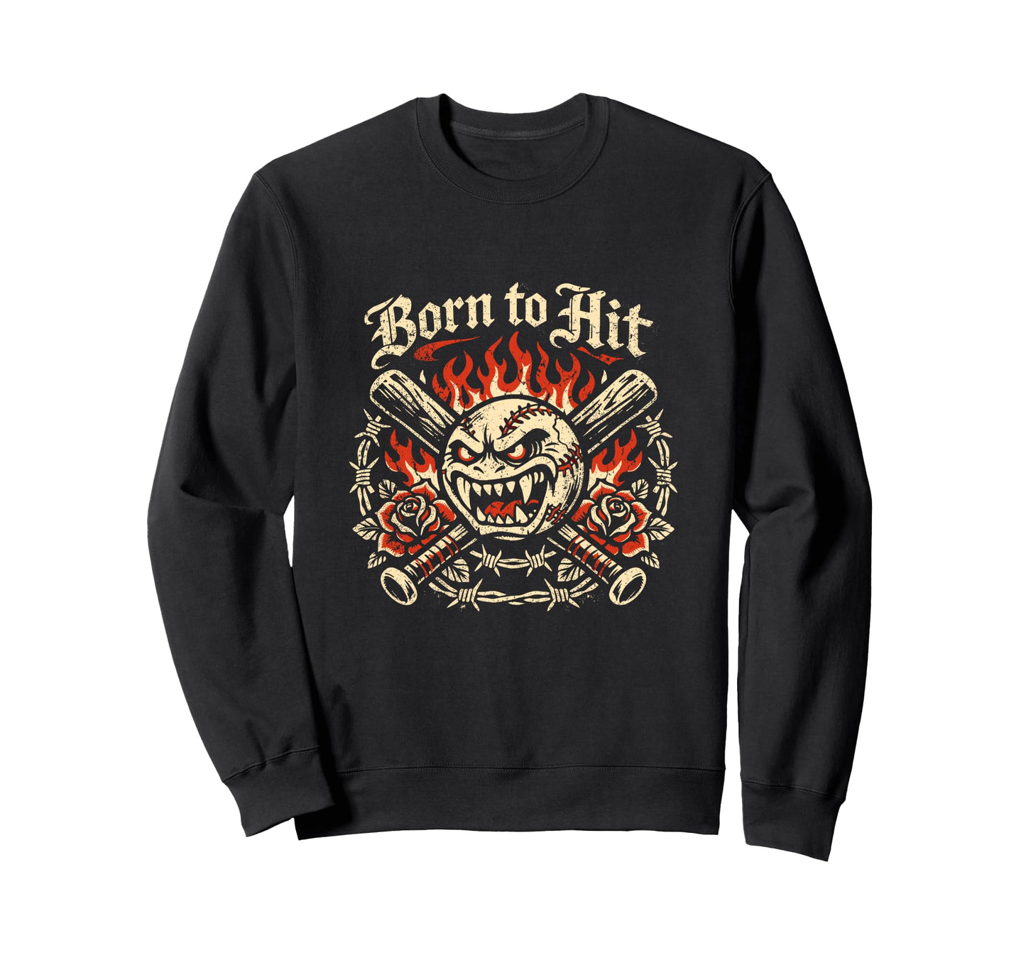 Baseball Born To Hit Flame Sweatshirt - Streetwear Style for Adults - T-Shirt, Sweatshirt, Hoodie