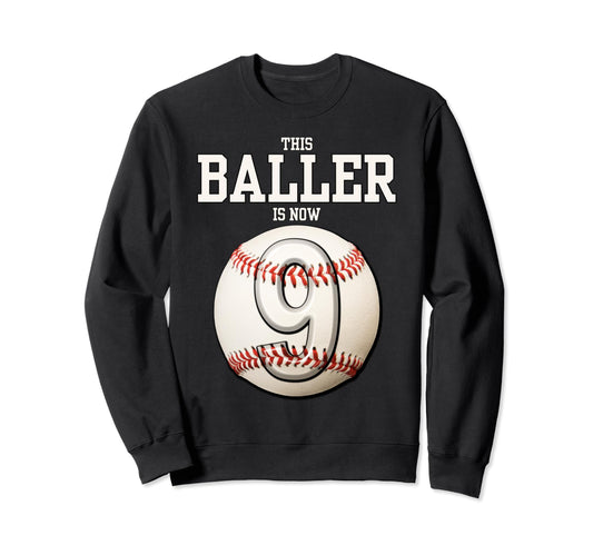 9 Years Old Baseball Themed 9Th Sweatshirt - Minimalist Print Men Women - T-Shirt, Sweatshirt, Hoodie