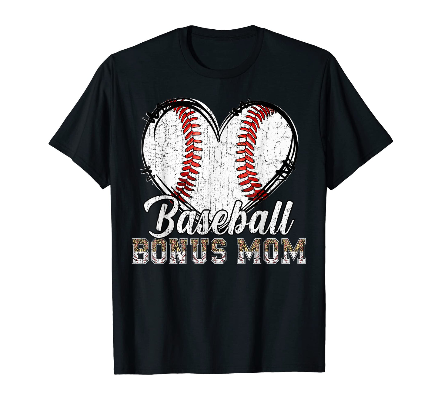 Softball Baseball Bonus Mom Heart Leopard T-Shirt - Graphic Print Unisex - T-Shirt, Sweatshirt, Hoodie