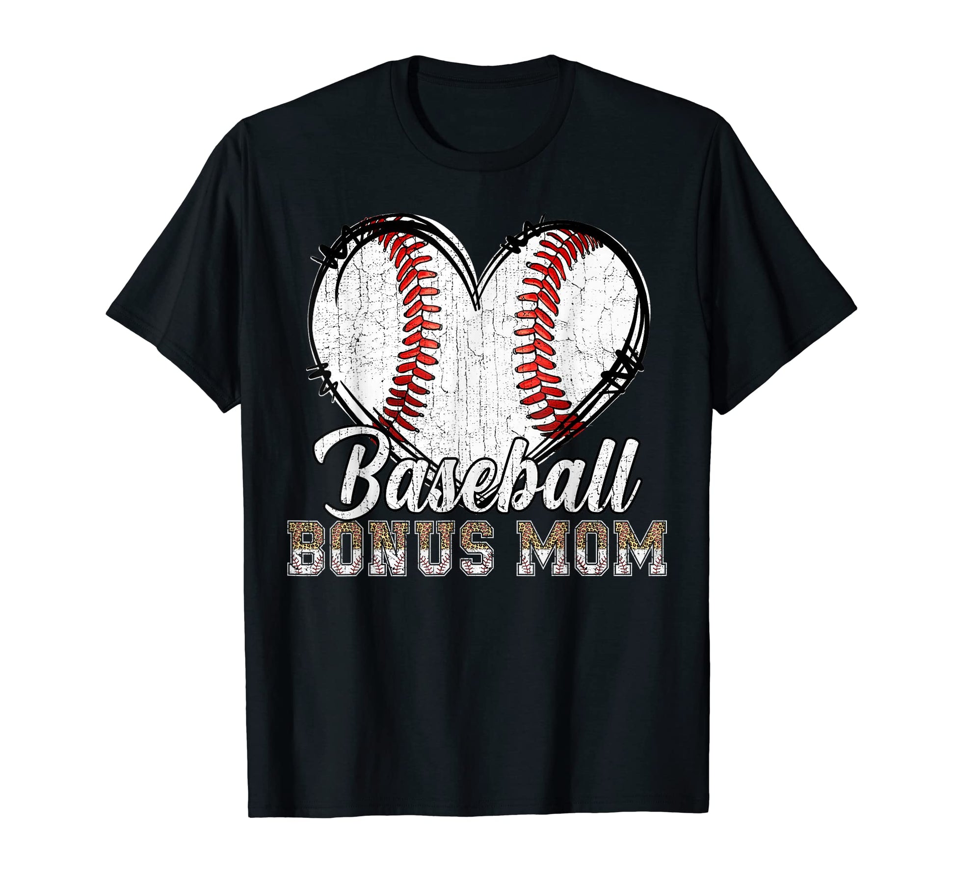 Softball Baseball Bonus Mom Heart Leopard T-Shirt - Graphic Print Unisex - T-Shirt, Sweatshirt, Hoodie
