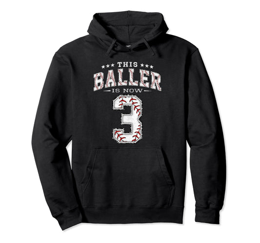 3 Years Old Birthday Baseball Theme Hoodie - Trendy Graphic Men Women - T-Shirt, Sweatshirt, Hoodie