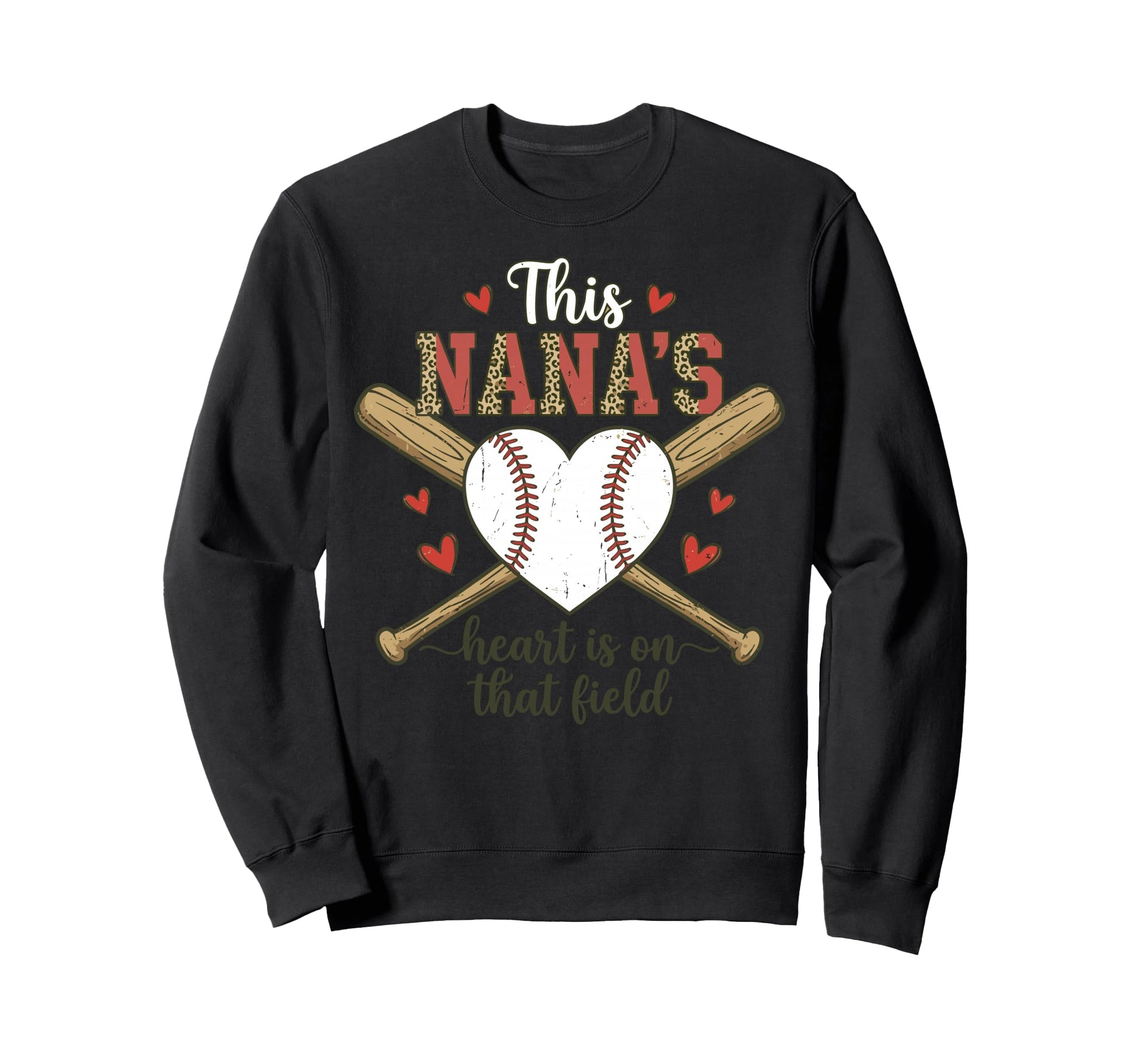 Nana Baseball Heart Leopard Field Sweatshirt - Graphic Print for Adults - T-Shirt, Sweatshirt, Hoodie