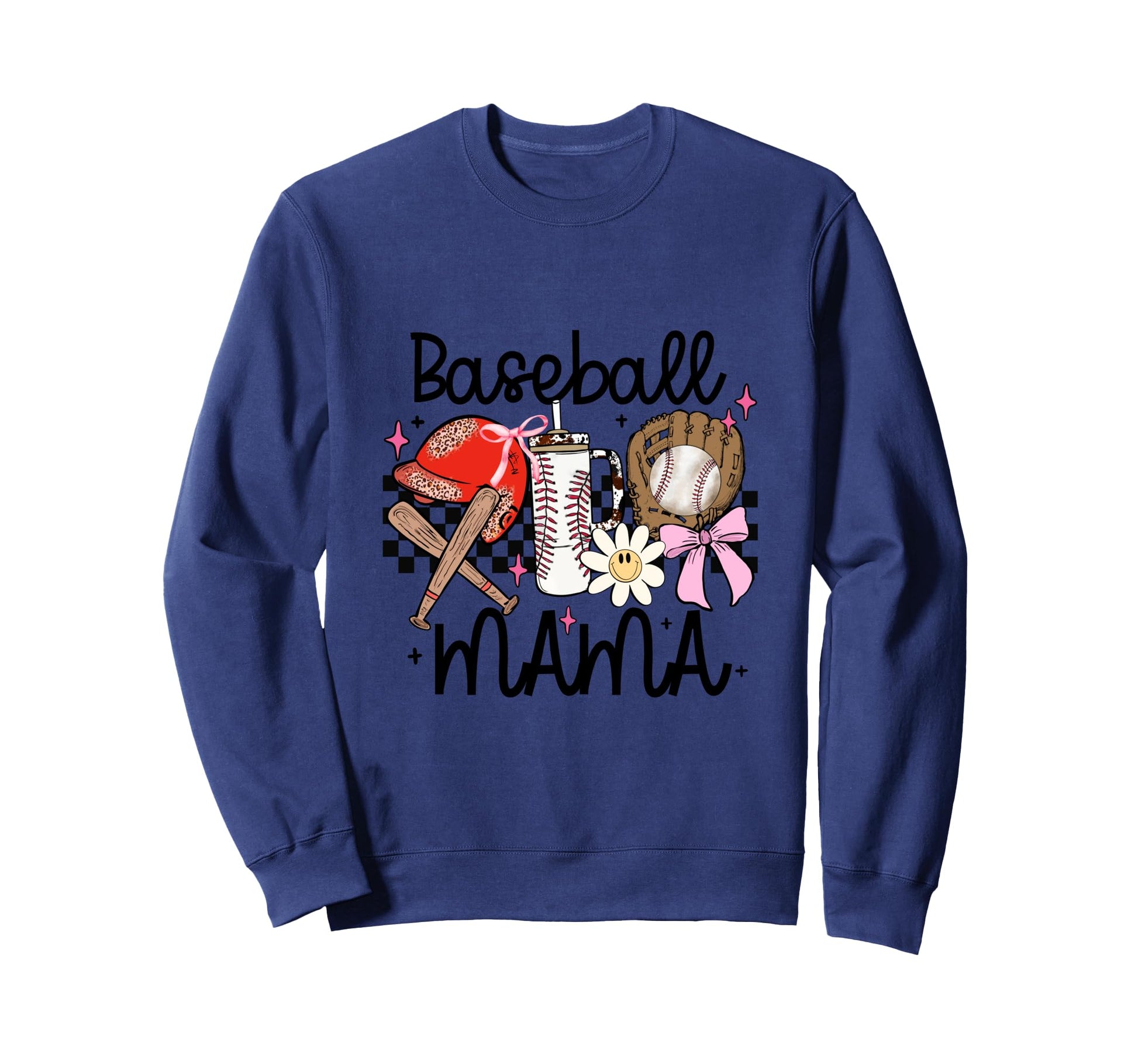 Baseball Mama Groovy Checkered Sweatshirt - Aesthetic Graphic Unisex - T-Shirt, Sweatshirt, Hoodie