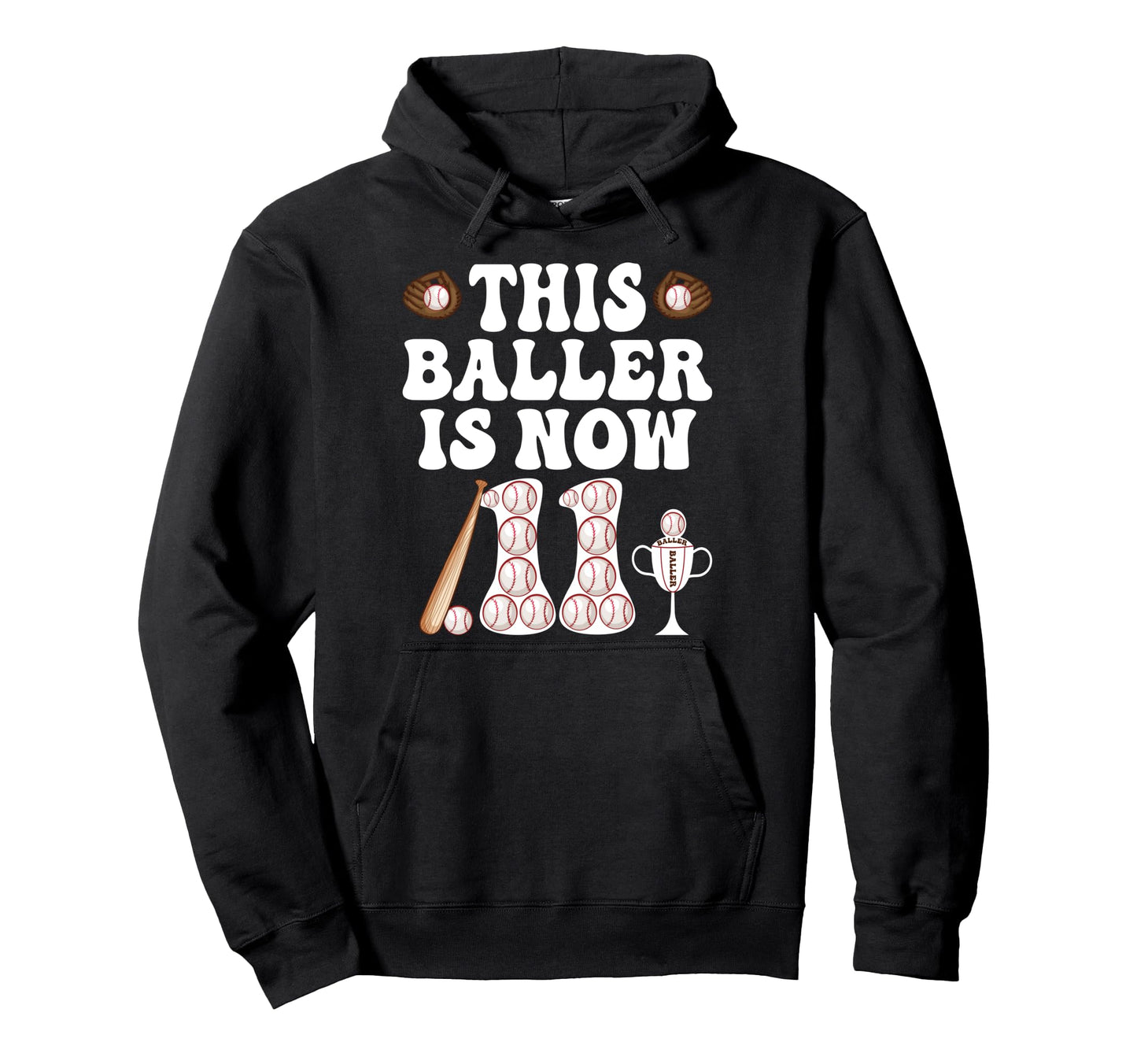 Baseball Themed 11Th Birthday This Baller Hoodie - Minimalist Print Unisex - T-Shirt, Sweatshirt, Hoodie