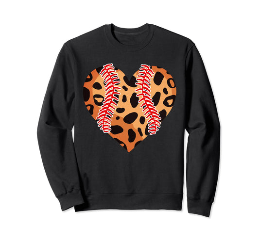Baseball Leopard Heart Valentine Sweatshirt - Fun Novelty Design Unisex - T-Shirt, Sweatshirt, Hoodie