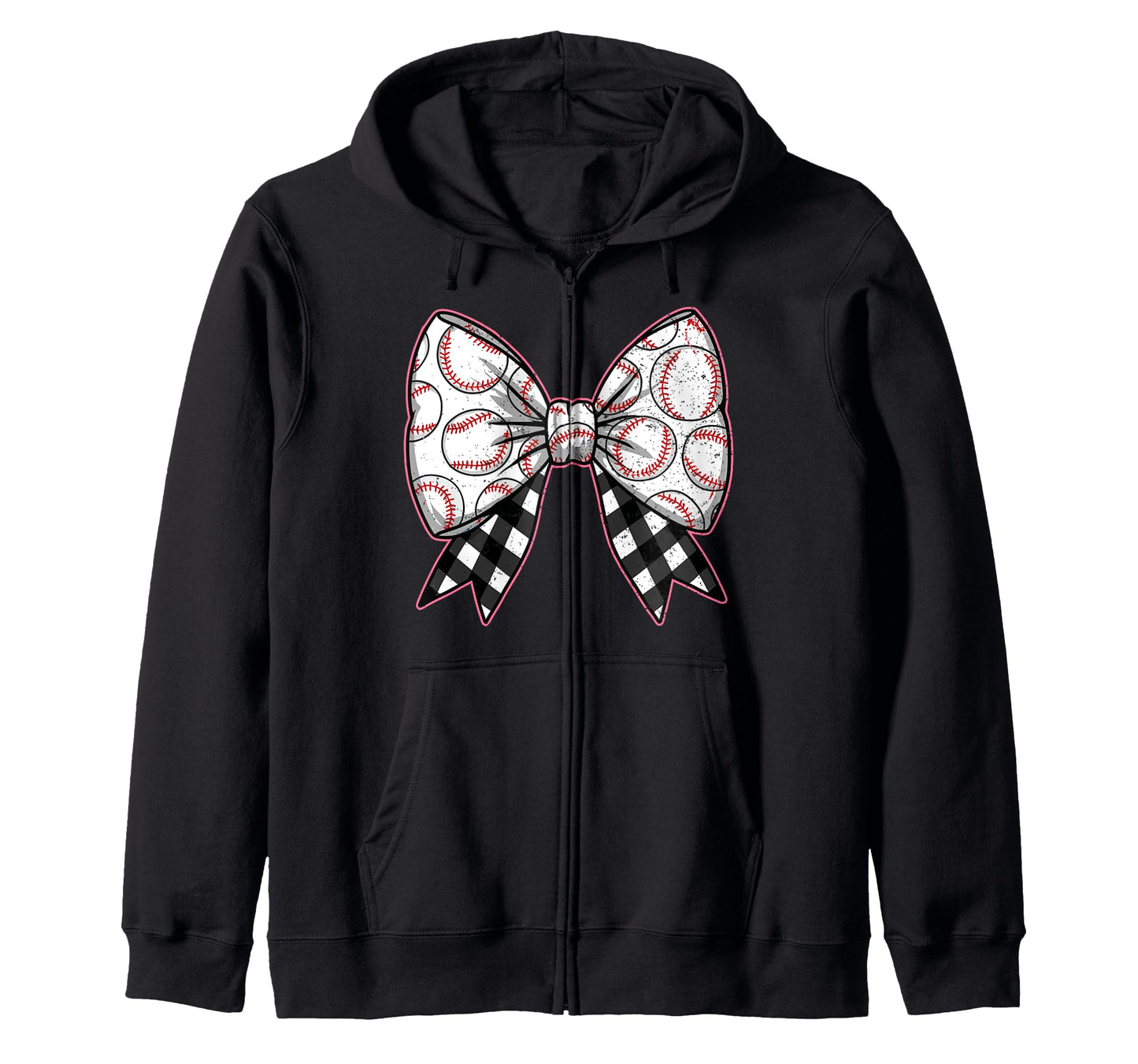 Baseball Bow Softball Ribbon Checkered Hoodie - Graphic Print Men Women - T-Shirt, Sweatshirt, Hoodie