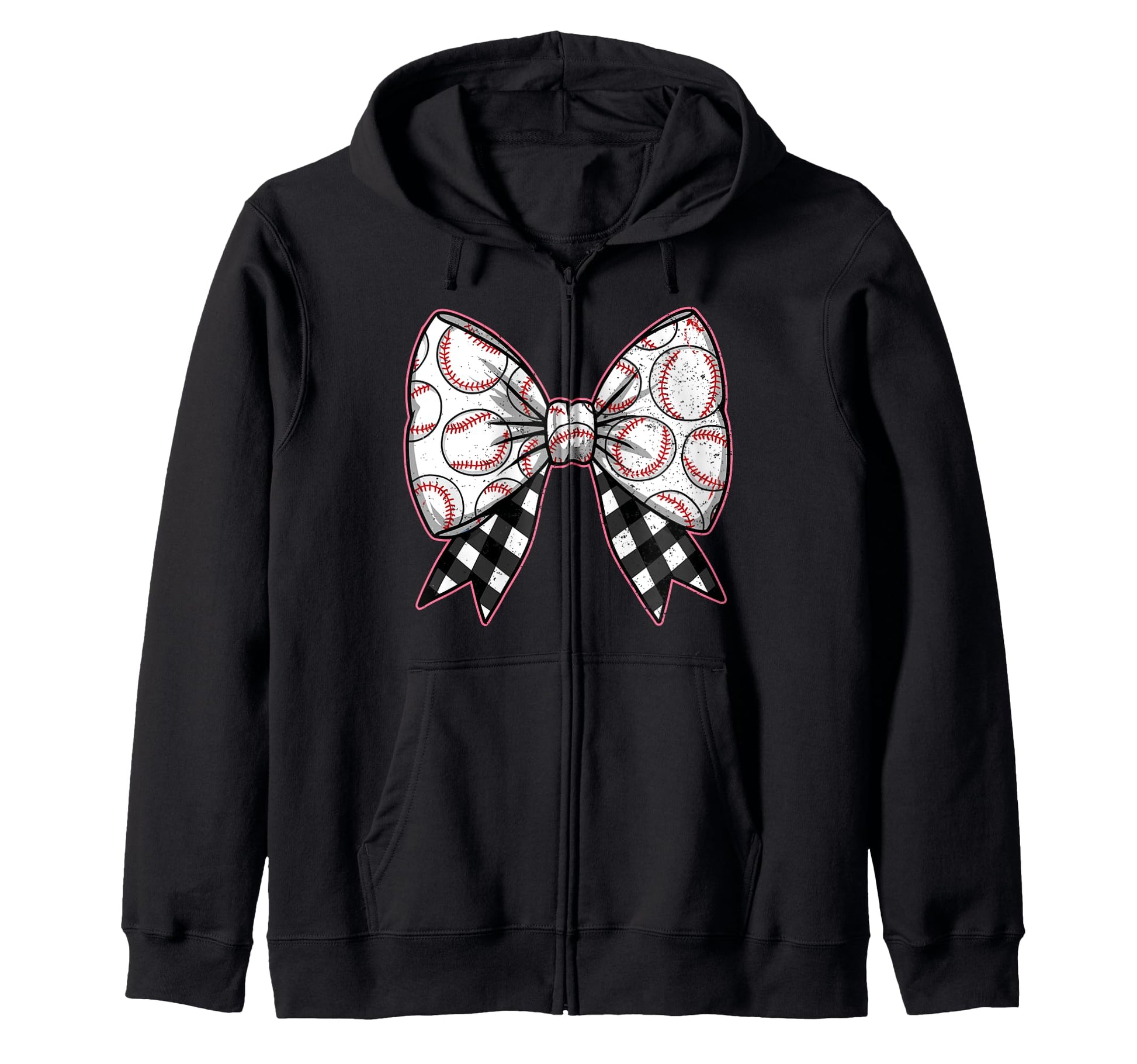 Baseball Bow Softball Ribbon Checkered Hoodie - Graphic Print Men Women - T-Shirt, Sweatshirt, Hoodie