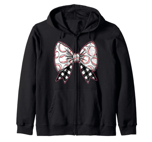 Baseball Bow Softball Ribbon Checkered Hoodie - Graphic Print Men Women - T-Shirt, Sweatshirt, Hoodie