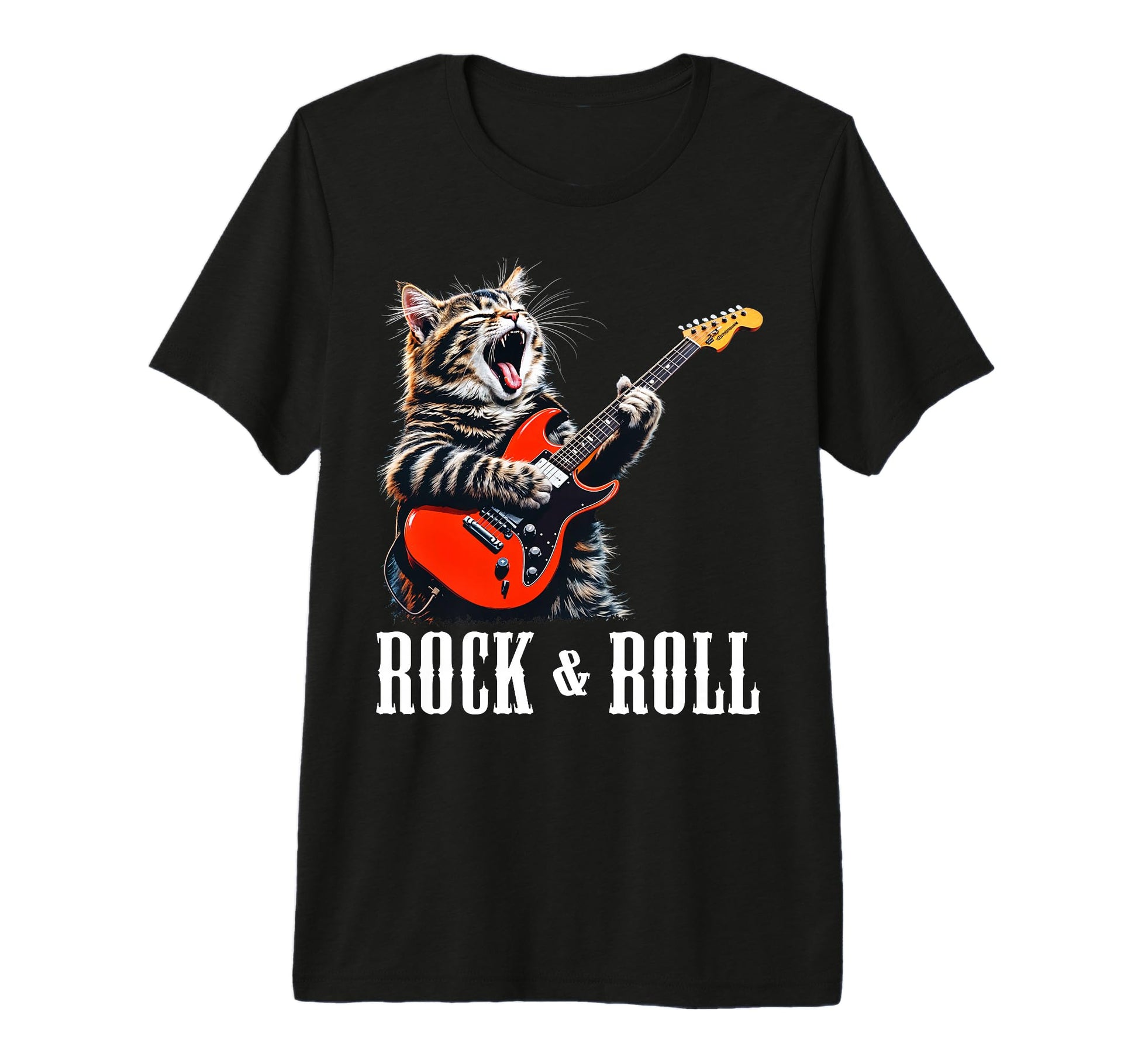 Rock Roll Guitar Cat Rock T-Shirt - Casual Everyday Wear Men Women - T-Shirt, Sweatshirt, Hoodie