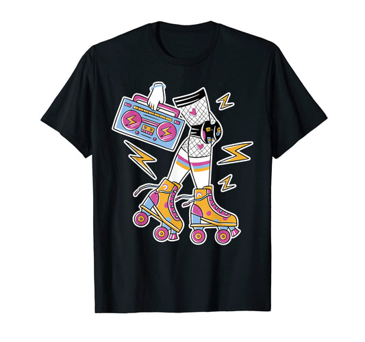 80S Roller Skate Boombox Roller Skating T-Shirt - Trendy Graphic for Adults - T-Shirt, Sweatshirt, Hoodie