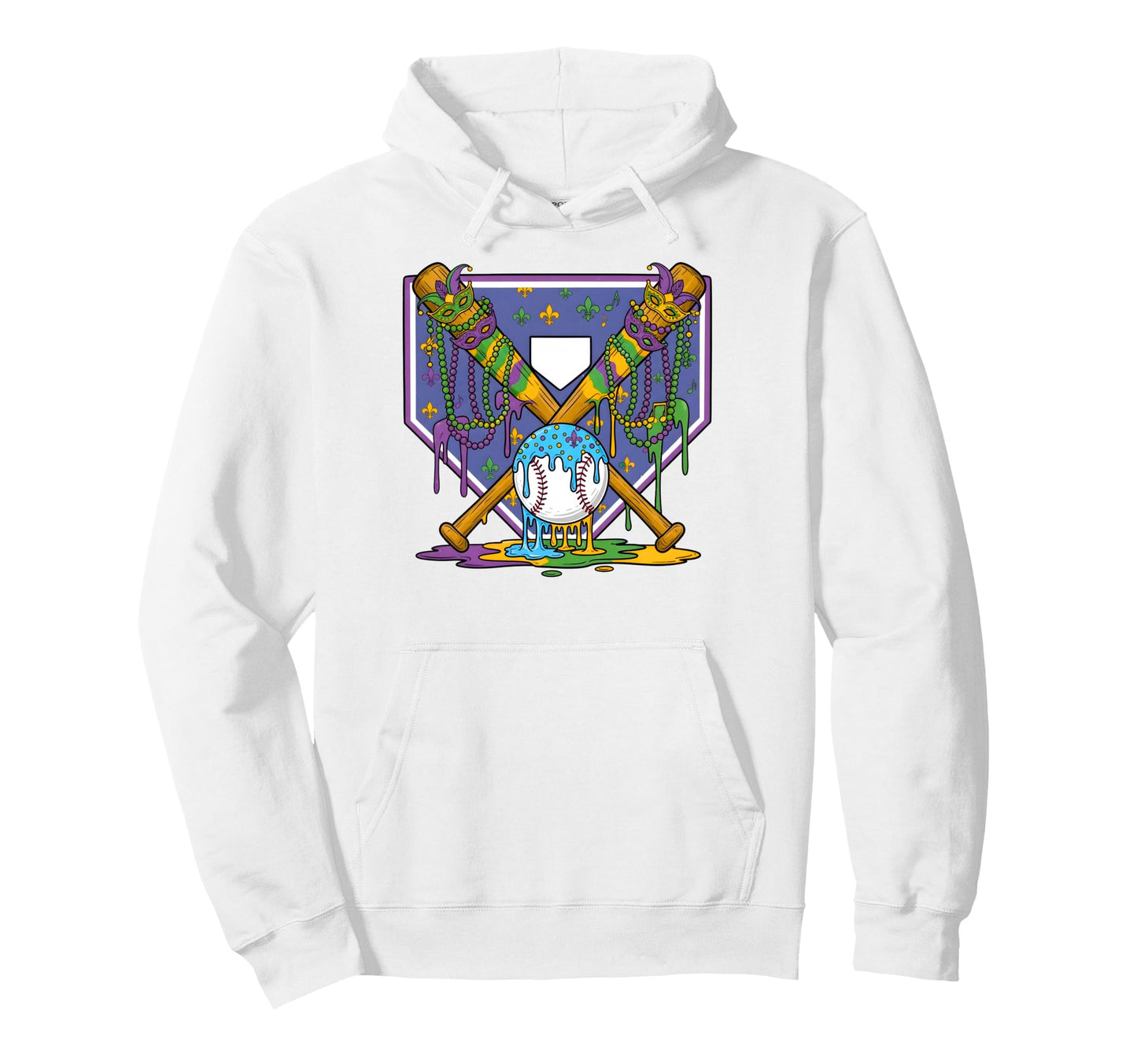 Mardi Gras Baseball Party Masks Fun Hoodie - Novelty Apparel Men Women - T-Shirt, Sweatshirt, Hoodie