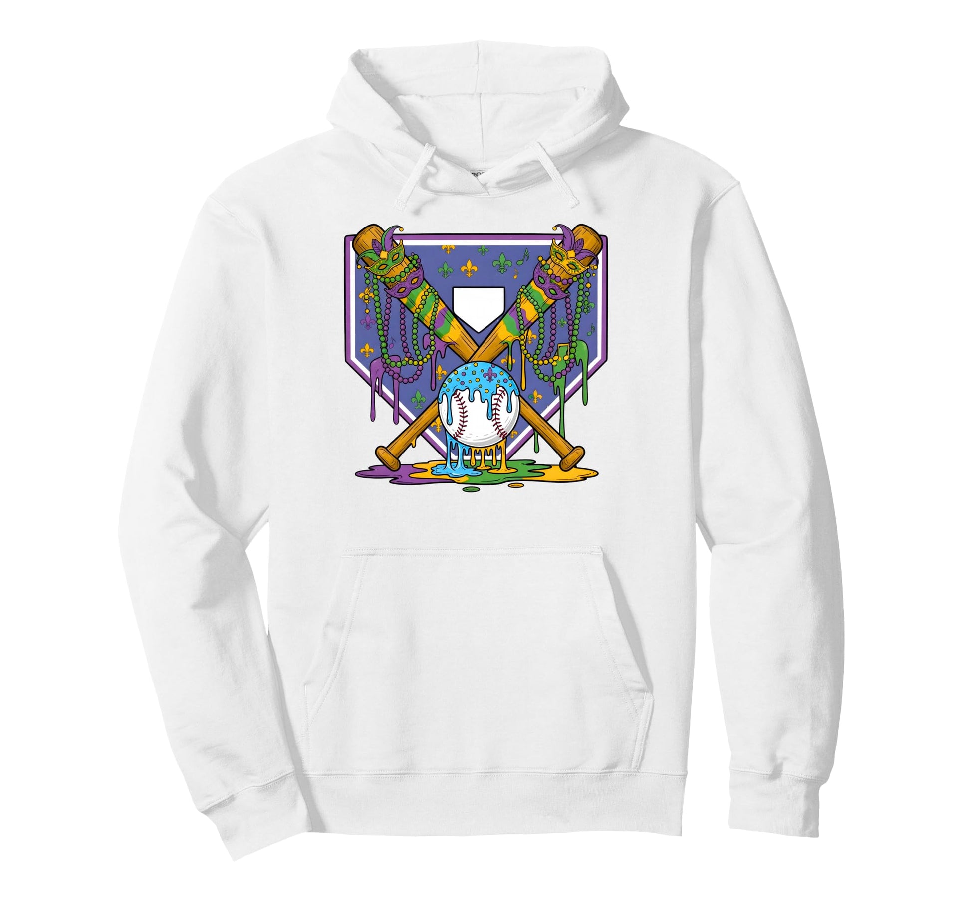 Mardi Gras Baseball Party Masks Fun Hoodie - Novelty Apparel Men Women - T-Shirt, Sweatshirt, Hoodie