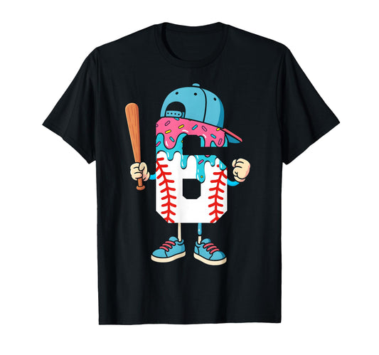Baseball 6 Year Old Ice Cream Drip T-Shirt - Fun Novelty Design Men Women - T-Shirt, Sweatshirt, Hoodie