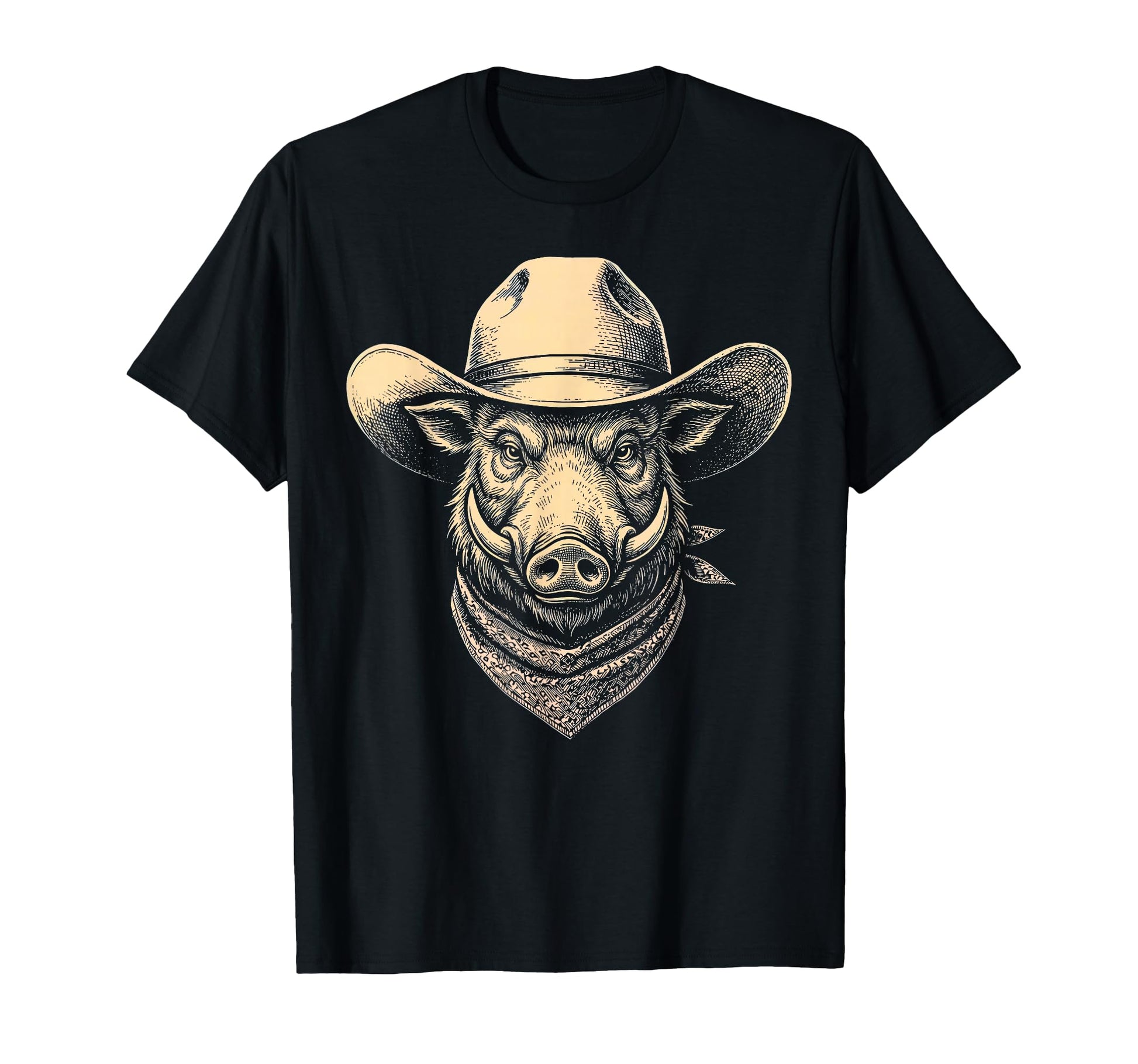 Boar Cowboy Hat Bandana Western T-Shirt - Aesthetic Graphic Men Women - T-Shirt, Sweatshirt, Hoodie