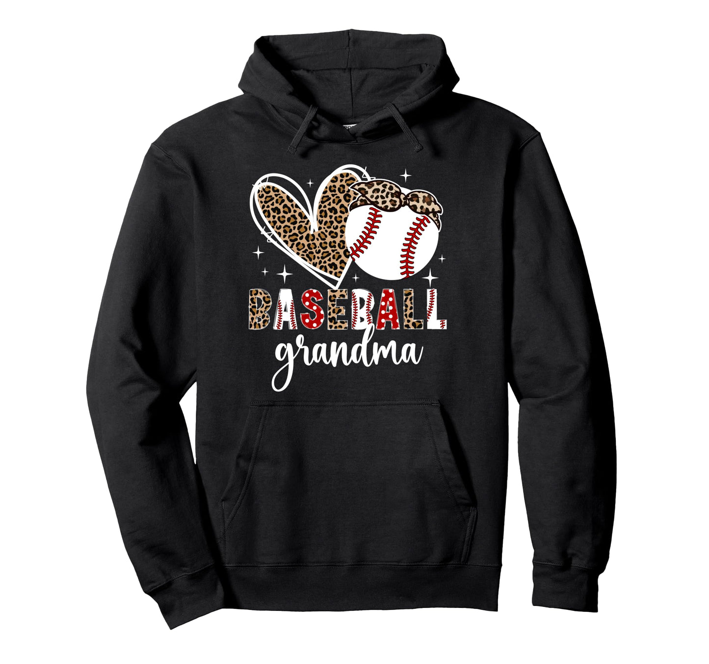 Baseball Grandma Leopard Baseball Hoodie - Casual Everyday Wear Men Women - T-Shirt, Sweatshirt, Hoodie